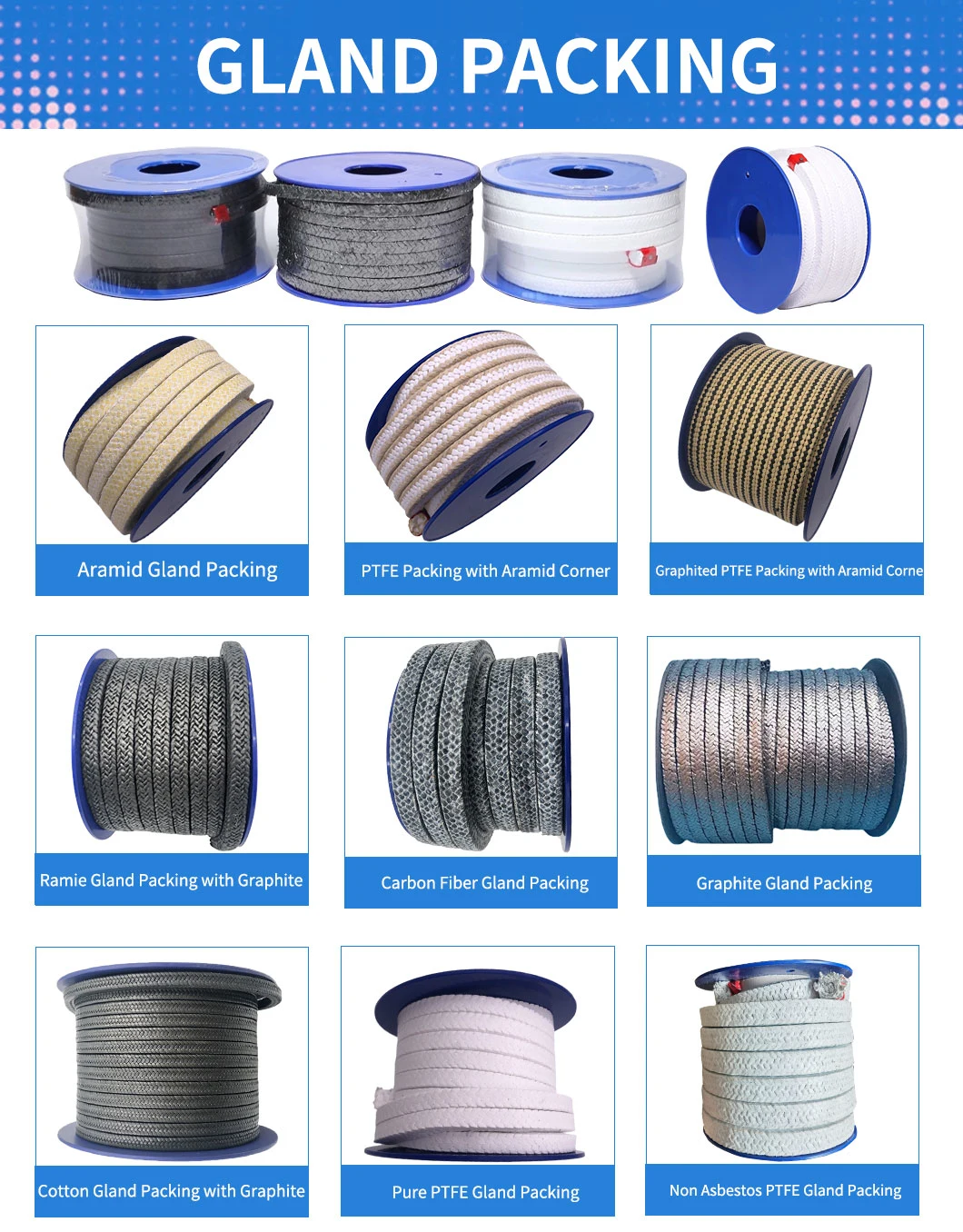 High Performance Graphite PTFE Impregnated Kevlar Aramid Fiber Packing